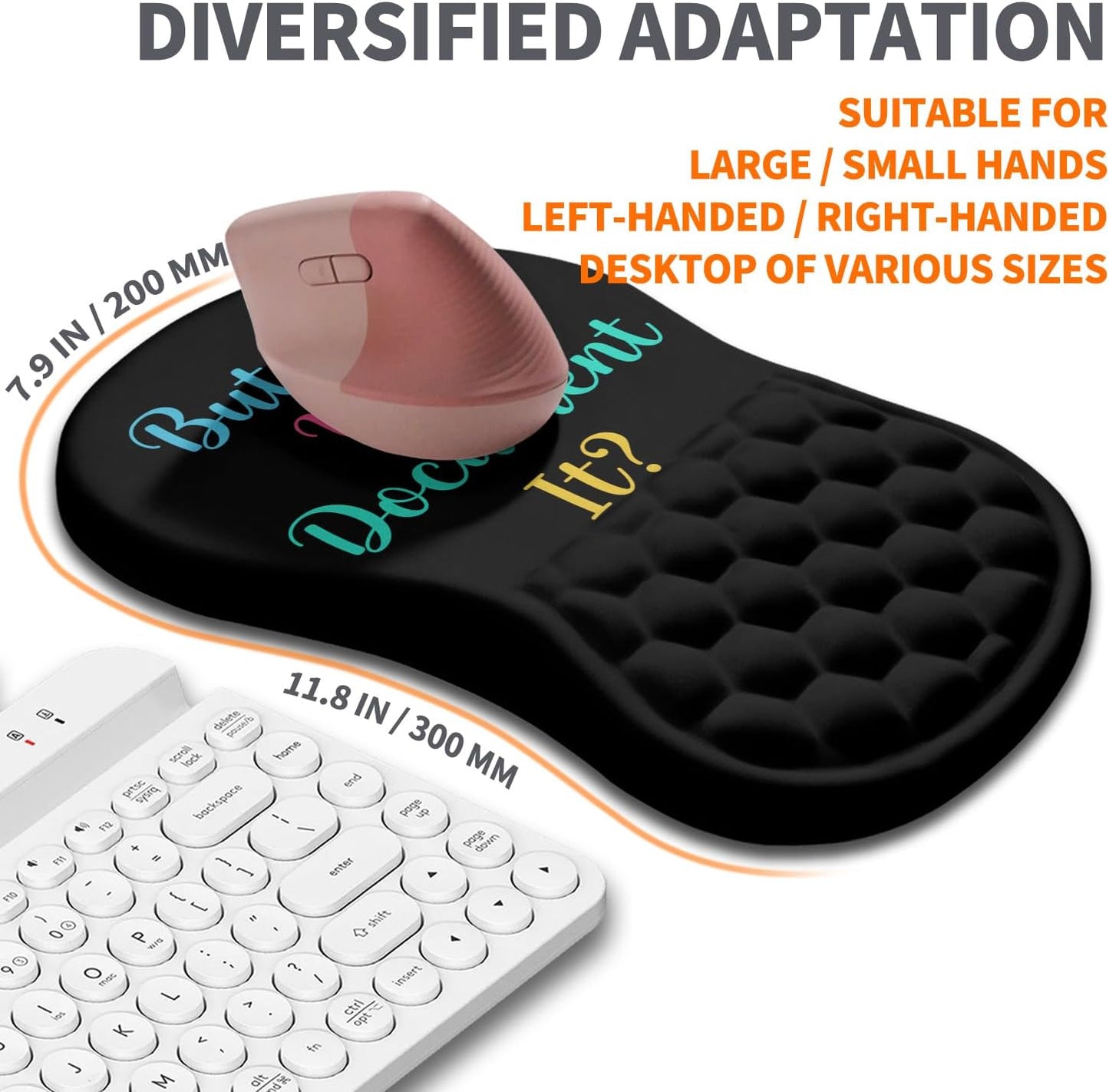 Ergonomic Joint Wrist Support Mouse Pad with Memory Foam Cushion Massage Bump, Carpal Tunnel Pain Relief Mousepad Slope Design for Wrist Rest, 11.8x7.9 in, Black