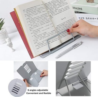 MSDADA Desk Book Stand Metal Reading Rest Book Holder Adjustable Cookbook Documents Holder Bookstands for Recipes Textbook Music Books, the First Day of School Gift for Students, Teachers (Light Blue)