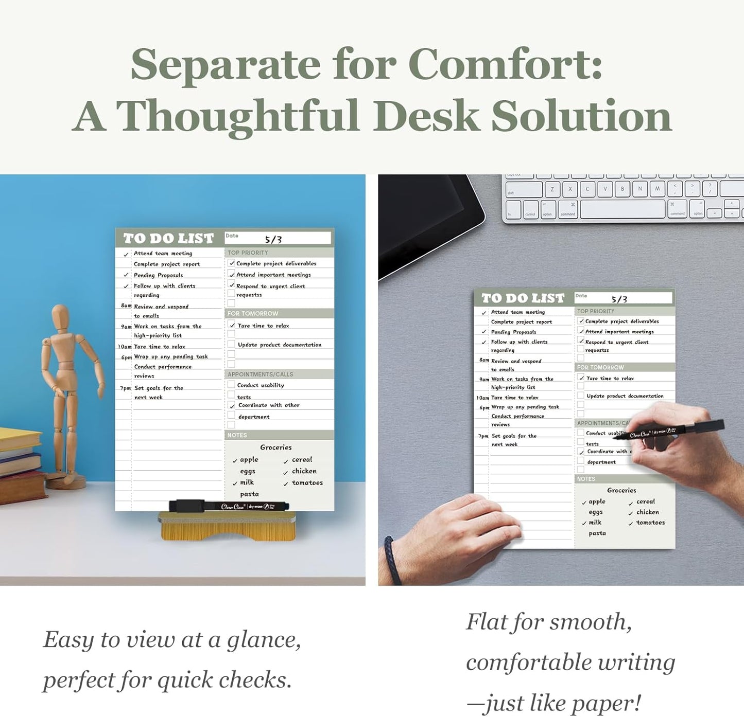 Dry Erase Desk Planning Board - Reusable Desktop Daily Planning Board, Work to-do List - 11"x8.5" Tabletop Dry Erase Board with Stand - Marker Included