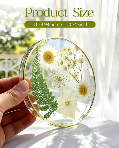 Oqplog Resin Drink Coaster for Desk Coffee Table-White Cute Dried Flowers Cup Coaster for Work Office Home Outdoor Decor Gifts for Girls Women,1 Pcs