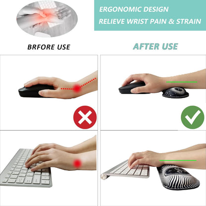 Keyboard Wrist Rest Mouse Wrist Support Set, Memory Foam Wrist Rest Pad for Computer Laptop Keyboard Mouse, Ergonomic Wrist Cushion Support for Typing Pain Relief, Gaming Home Office, Flowers Grass