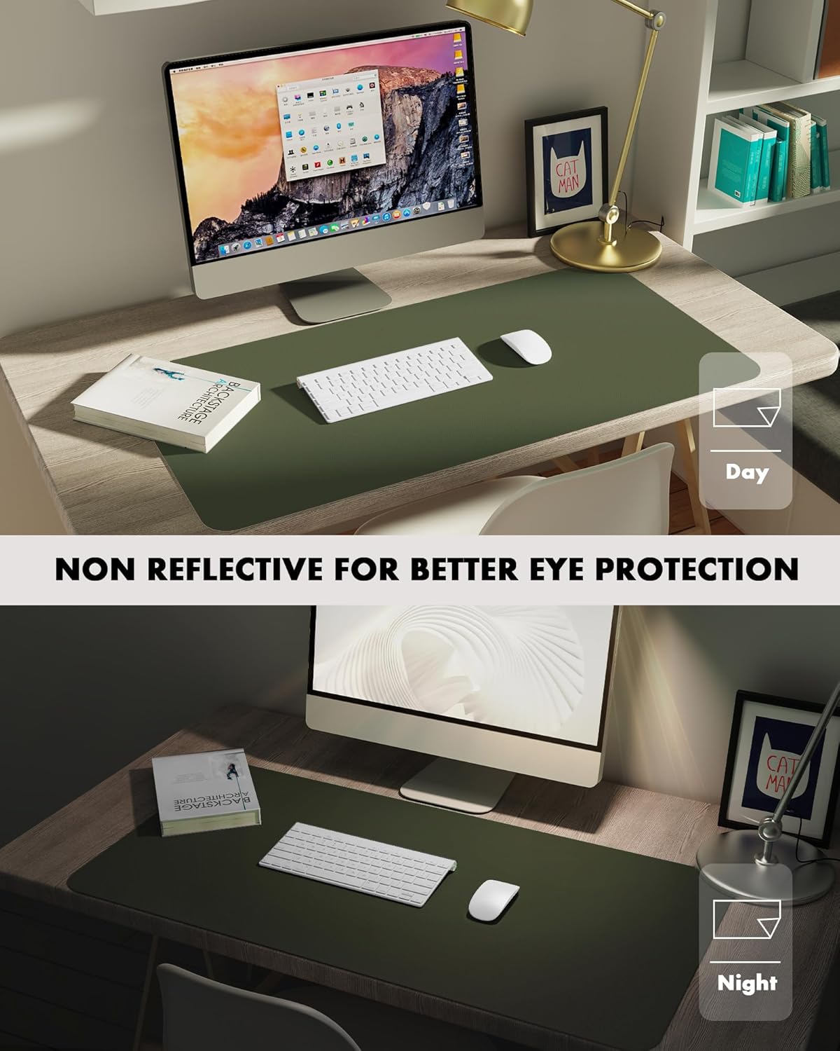 YSAGi Double-Sided Desk Pad, 31.5"x15.7"Leather Desk Mat, Eco Cork Desk Pad Protector,Large Mouse Pad,Waterproof Desk Blotter for Office/Home(Coffee)