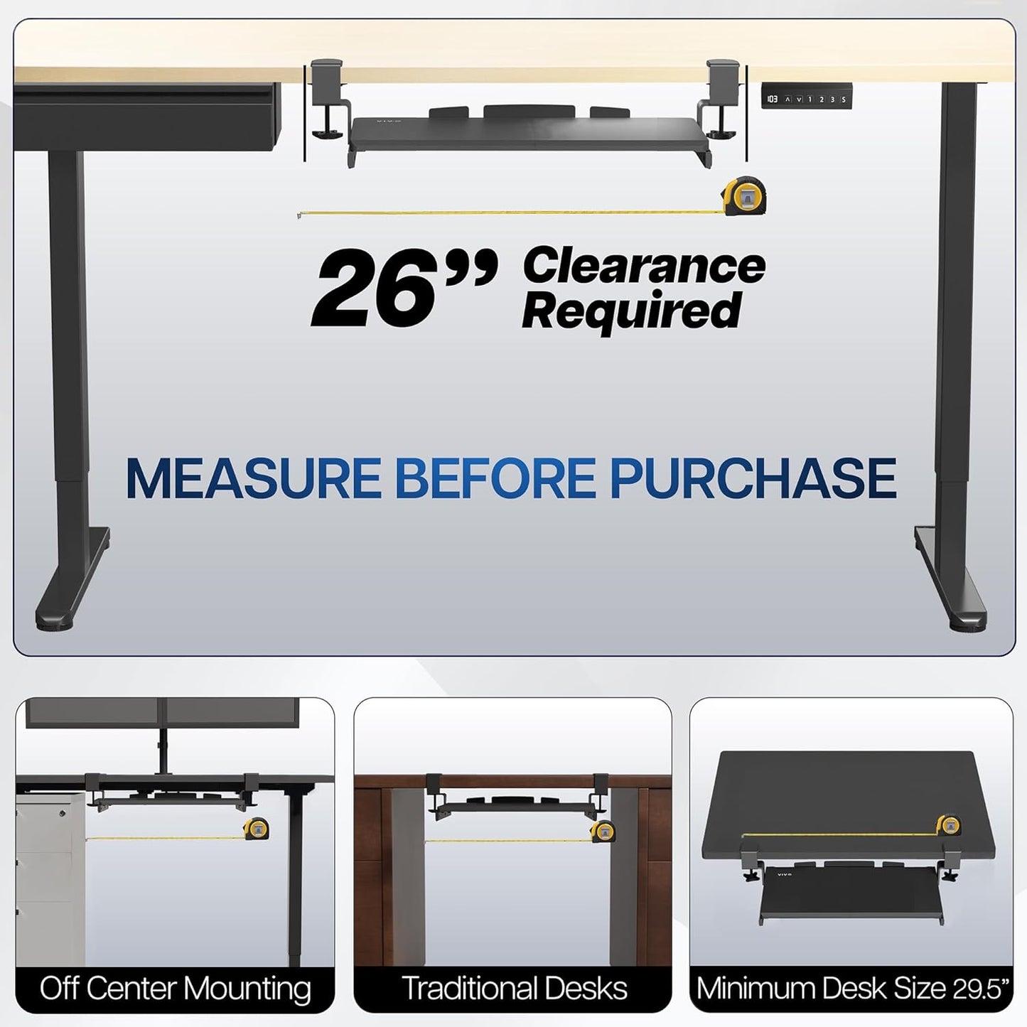VIVO Large Keyboard Tray Under Desk Pull Out with Extra Sturdy C Clamp Mount System, 27 (33 Including Clamps) x 11 Inch Slide-Out Platform Computer Drawer for Typing, Black, MOUNT-KB05E