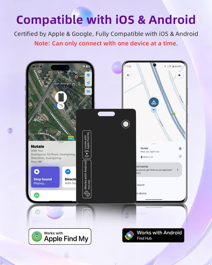 Thin Wallet Tracker Card, Find My or Google'S Find Hub App, Dual System Both iOS and Android Tracker Card, Item Finder for Luggage Passports, Phone,IP68 (1-Black)