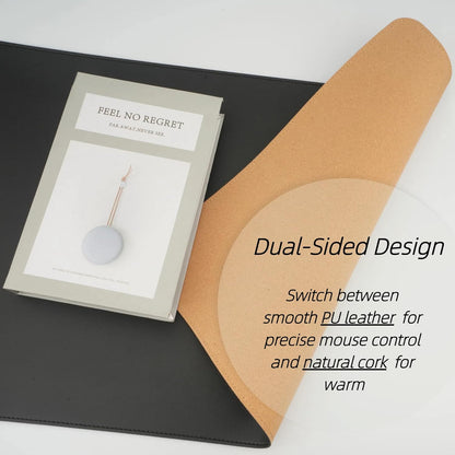 Desk Pad Mat Dual-Sided Natural Cork and PU Leather Non-Slip Water-Resistant Desk Matt for Desktop
