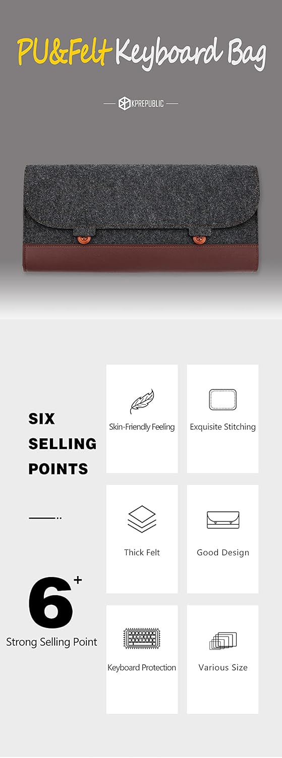 KPREPUBLIC PU Felt Keyboard Carrying case Bag for planck 40% 60% 80% 100% gh60 xd64 tada68 87 tkl 104 Ansi bm60 bm65 bm68 Poker (PU Felt Bag for 40% x1)