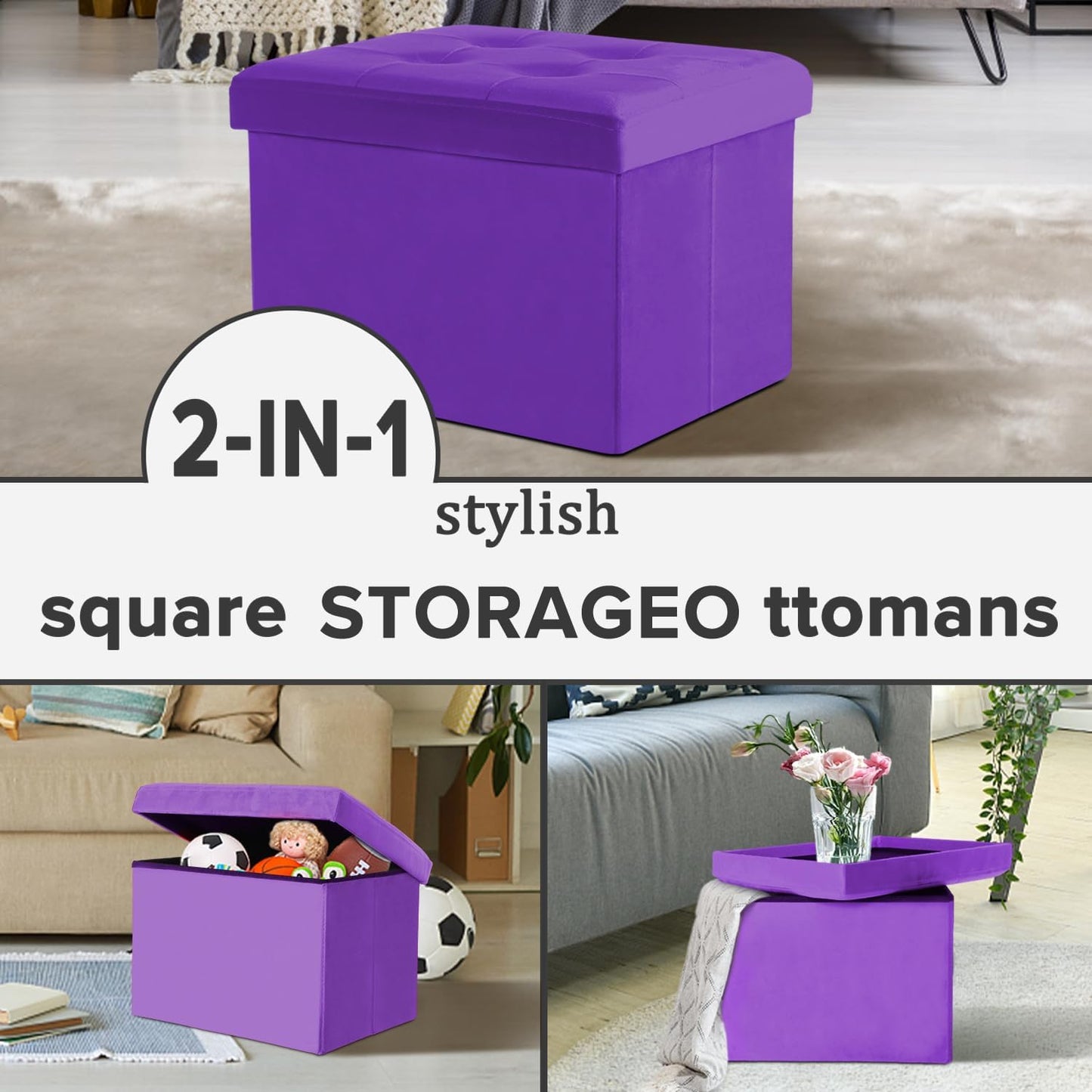 LINMAGCO Ottoman Storage Ottoman with Storage Small Foot Rest Stool Under Desk Stool Short Folding Footrest Linen Cloth Dark Gray 16X12X12IN