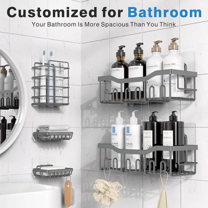 EUDELE Adhesive Shower Caddy, 5 Pack Rustproof Stainless Steel Bath Organizers With Large Capacity, No Drilling Shelves for Bathroom Storage & Home Decor