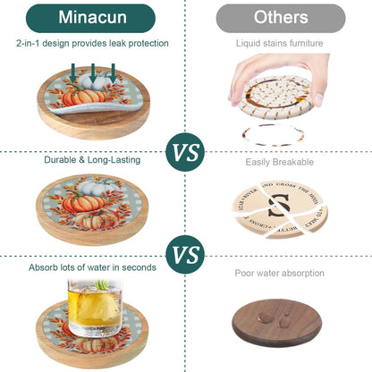 Wood Coasters for Drinks, Minacun Absorbent Coaster Sets of 5, Drinks Coasters for Coffee Tabletop Protection, Non-Slip, Non-Stick, Suitable for Kinds of Cups Wooden Table Drink, 4.3 Inches Black