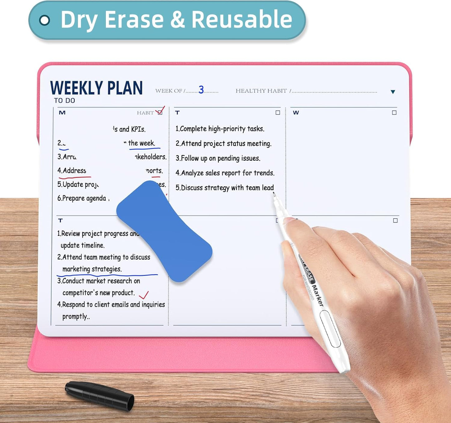Magnetic Weekly Dry Erase Board,Portable Weekly Planner Whiteboard,Desktop Weekly Calendar White Board,to do List White Board 9.5"x7" Schedule Board Message Board for Office Home School (Black)