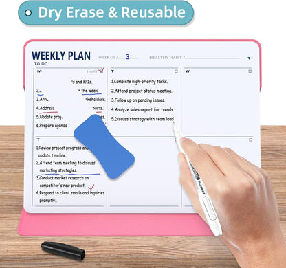 Magnetic Weekly Dry Erase Board,Portable Weekly Planner Whiteboard,Desktop Weekly Calendar White Board,to do List White Board 9.5"x7" Schedule Board Message Board for Office Home School (Black)