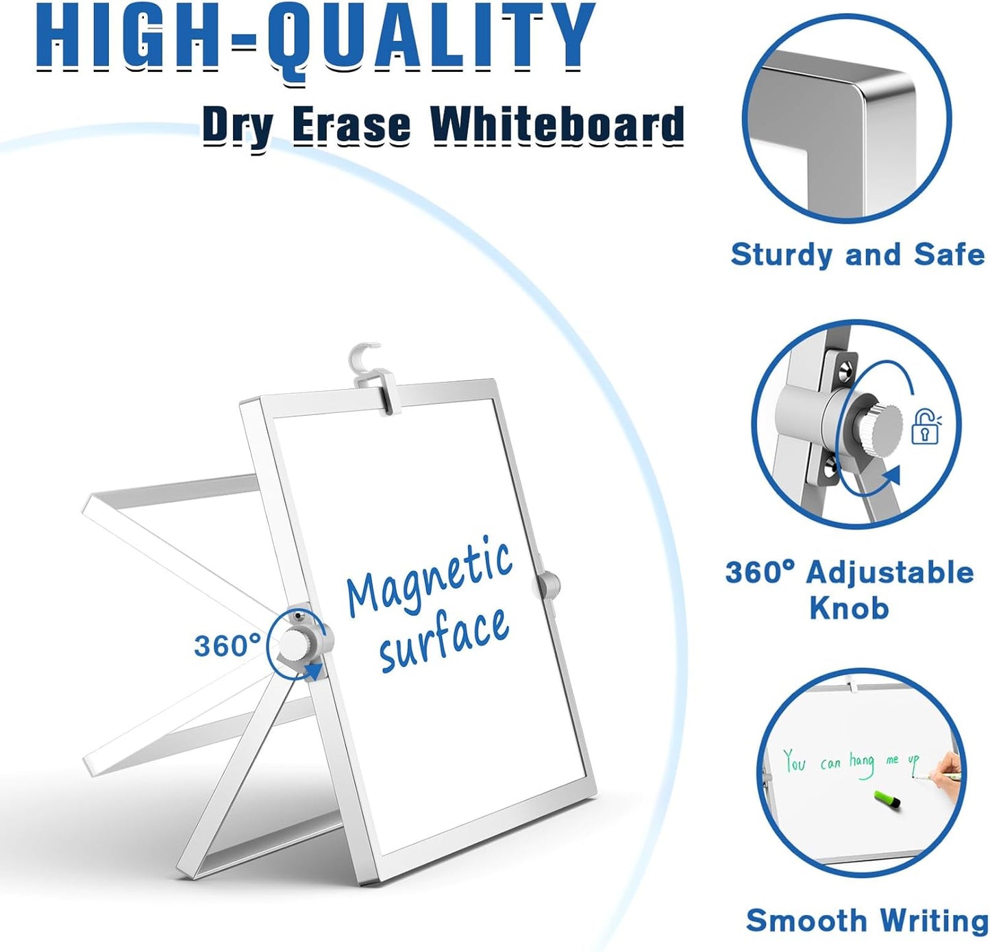 Grtard Dry Erase Magnetic White Board, 16''x12'' Double-Sided Desktop Whiteboard with Stand, Portable Small Whiteboard Set, Dry Erase Board for to-Do Lists, Planning & Office, Home