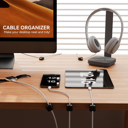 Rotatable Cord Organizer, Enhanced Spring Cable Clips, Strong Adhesive Cable Management, Desk Cord Holder for Nightstand, Office Accessories and Car (8*White)