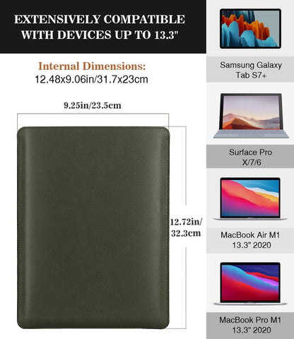 MoKo 9-11 Inch Tablet Sleeve, PU Leather Briefcase Slim Stylish Case Fits New 11-inch iPad Air M4 2026/iPad Pro M5, Air 5/4th 10.9, 10th Gen 10.9, 9/8. Gen 10.2, Tab S8/S9 11, Midnight Green