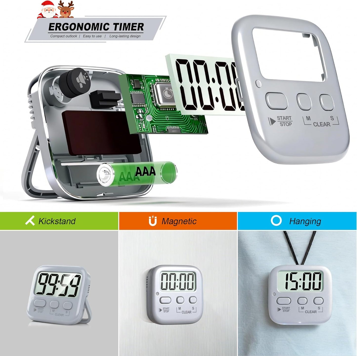 Antonki 2 Pack Digital Timer for Kids, Magnetic Countdown Kitchen Timers for Cooking, Egg, Classroom, Teacher, Exercise, Study, Oven - Battery Included