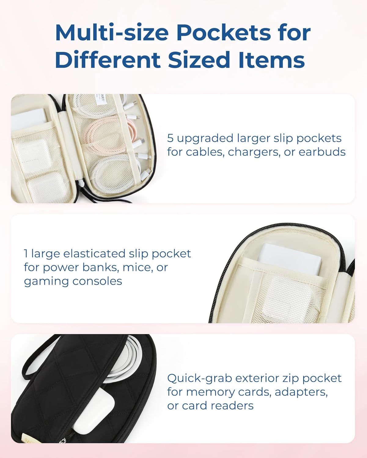 BAGSMART Electronics Organizer Travel Case, Cord Organizer for Women, Travel Cable Bag (Beige)
