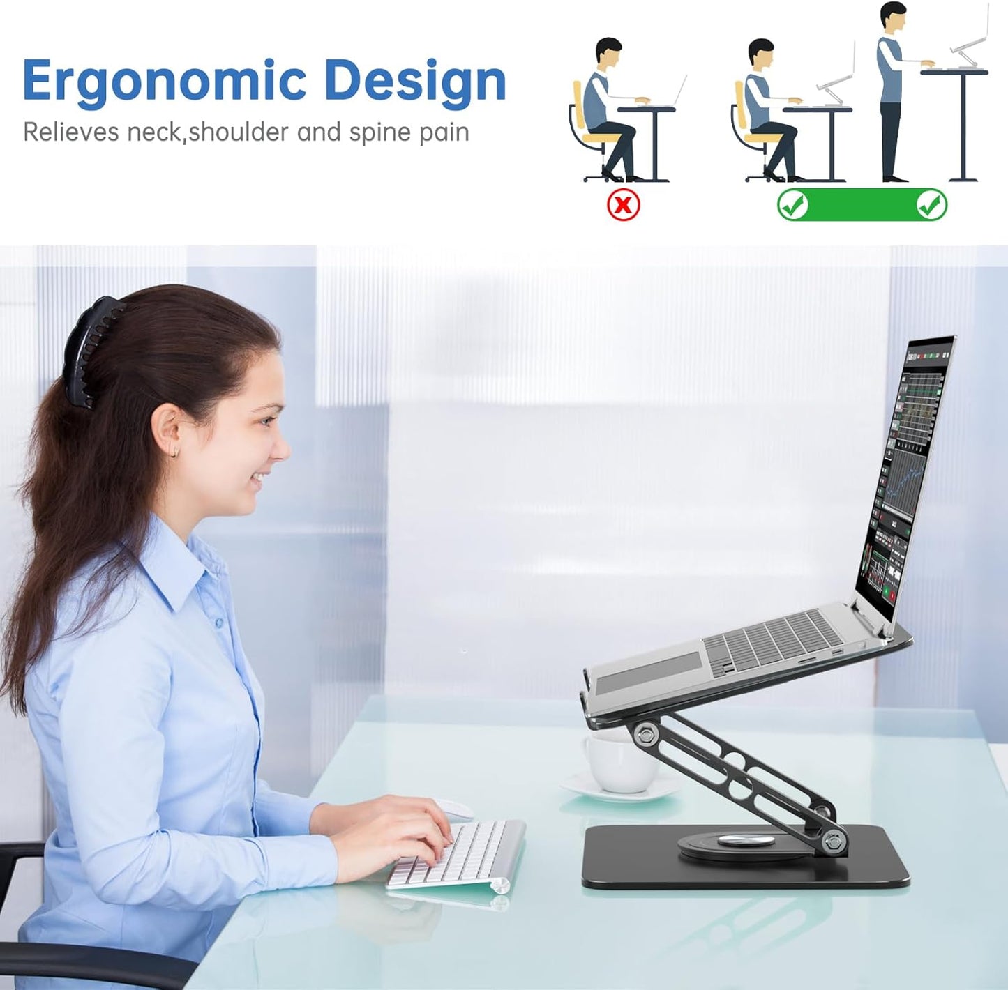 Laptop Stand for Desk Adjustable Computer Stand with 360 Rotating Base Ergonomic Laptop Riser Mount for Desk Foldable Protable Computer Desk Fits with MacBook Pro Air, Rectangle