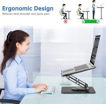Laptop Stand for Desk Adjustable Computer Stand with 360 Rotating Base Ergonomic Laptop Riser Mount for Desk Foldable Protable Computer Desk Fits with MacBook Pro Air, Rectangle