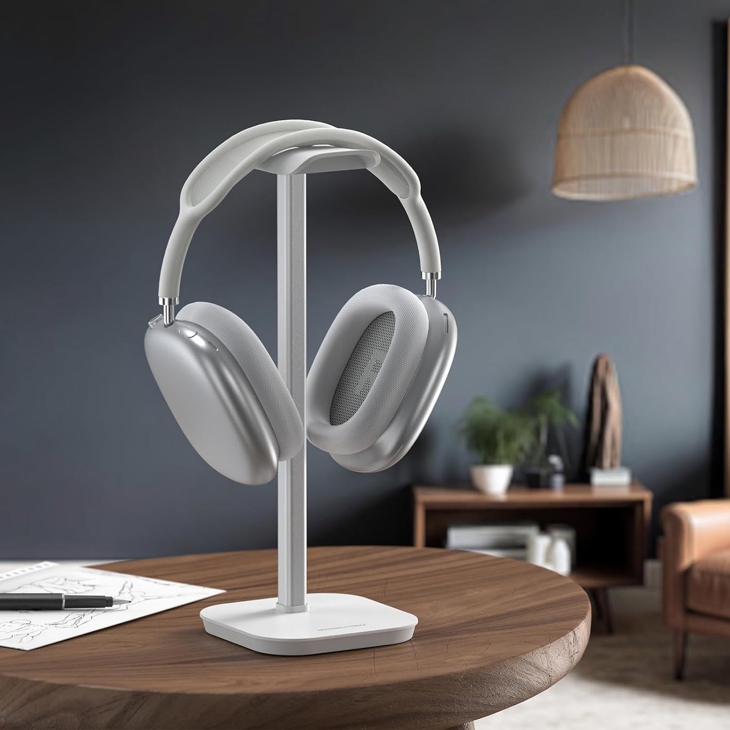 Headphone Stand, Desktop Headset Holder Heavy Base Desk Earphone Stand Aluminum Gaming Headset Hanger Rack Compatible with AirPods Max, AirPods Pro, Sony, Beats, Bose, Razer (White)