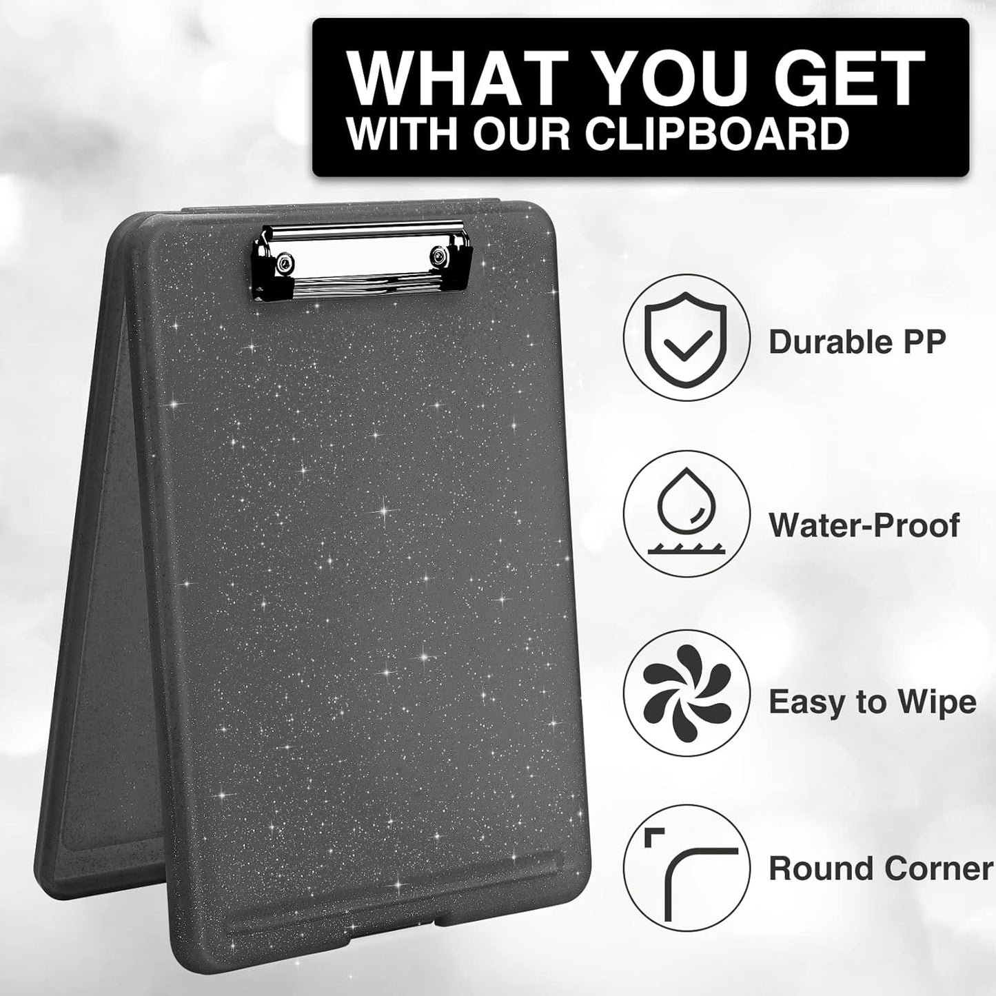 Sooez Clipboard with Storage, Plastic Storage Clipboards with Low Profile Clip, Nursing Clip Boards Foldable, Hanging Clipboard Case for Work, Teacher, Classroom Must Haves, Office School Supplies
