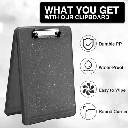 Sooez Clipboard with Storage, Plastic Storage Clipboards with Low Profile Clip, Nursing Clip Boards Foldable, Hanging Clipboard Case for Work, Teacher, Classroom Must Haves, Office School Supplies