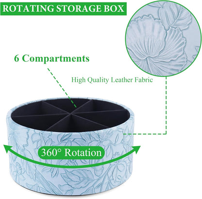 Round Leather Art Supply Organizer,Remote Control Holder,360 Degree Rotating,Multi-Functional Pencil Holder,4 Compartments Desktop Stationary Organizer(1-Fractal Flower) | Round - Colors B