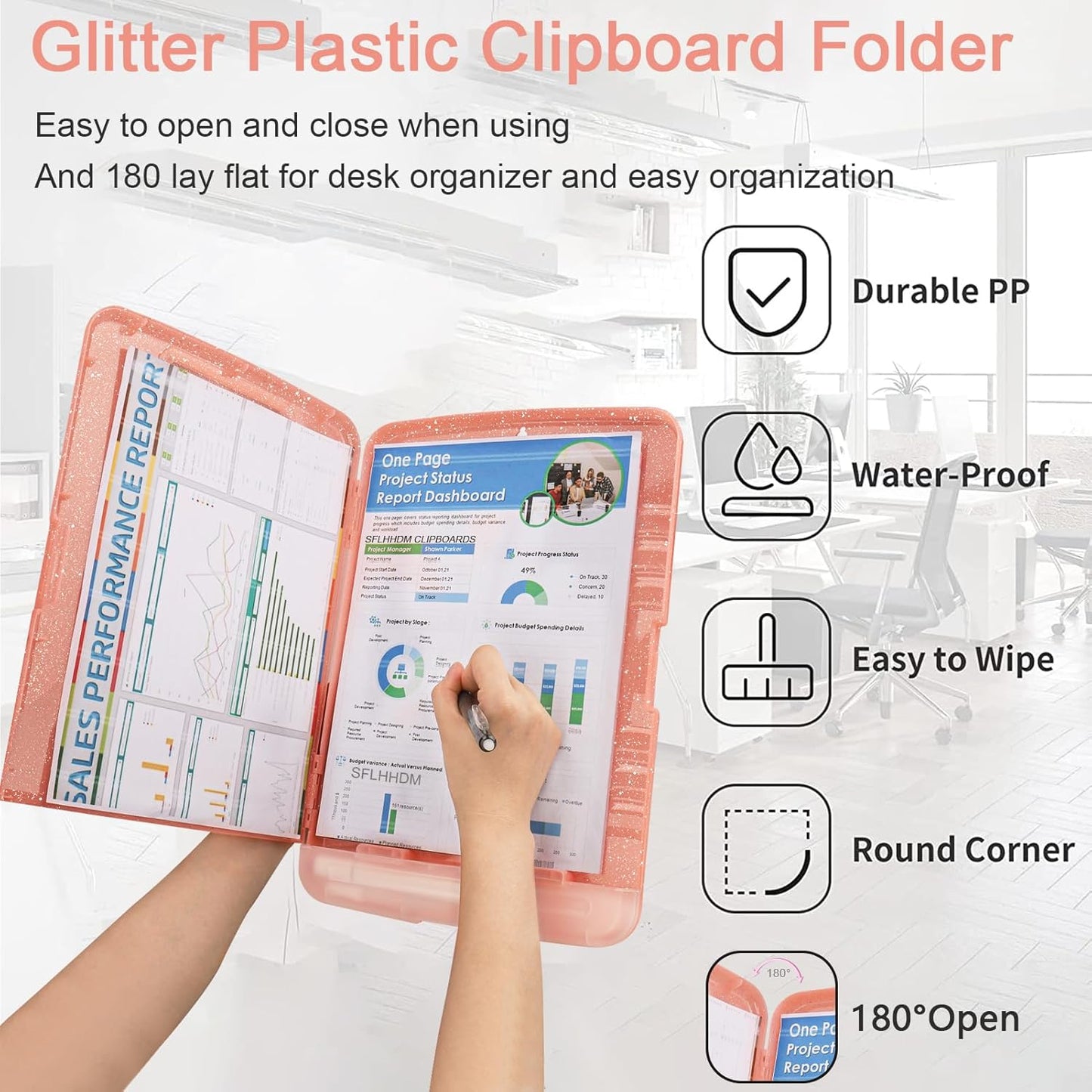 Glitter Clipboard with Storage,Storage Clipboard with Pen Holder,A4 Binder Clip Boards 8.5x11 with Low Profile Clip,Side Opening Sparkle Clipboards, Clipboards Folder for Office Supplies-Starry Black