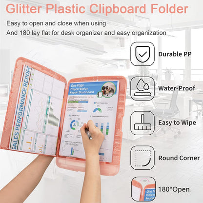 Glitter Clipboard with Storage,Storage Clipboard with Pen Holder,A4 Binder Clip Boards 8.5x11 with Low Profile Clip,Side Opening Sparkle Clipboards, Clipboards Folder for Office Supplies-Starry Black