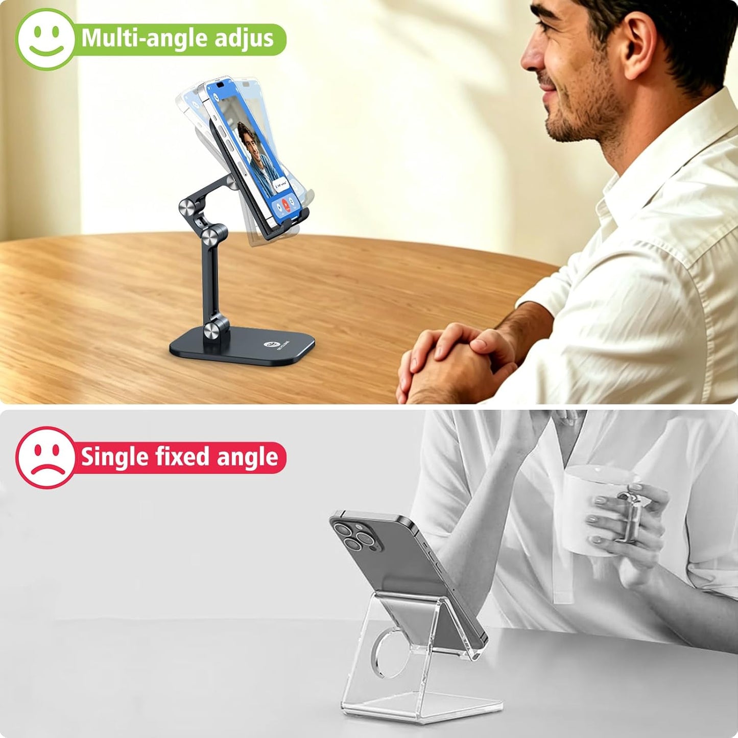 OCYCLONE Phone Stand, Cell Phone Stand Holder for Desk Office Accessories Adjustable Height and Angle Foldable iPhone Stand Compatible with 4"-13" All Phones iPad Tablet - Black