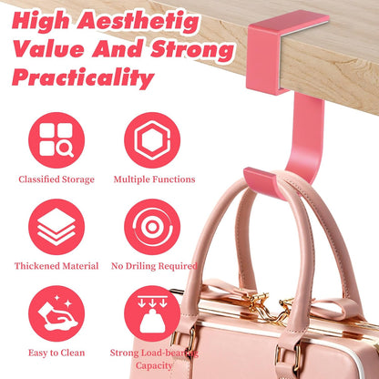 Ymapinc Nail-Free Purse Hanger, 2Pcs Heavy Duty Portable Purse Hook for Table, 5-Shaped Aluminum Alloy Bag Holder for Hanging Bags/Keys/Headphones (Pink/Blue)