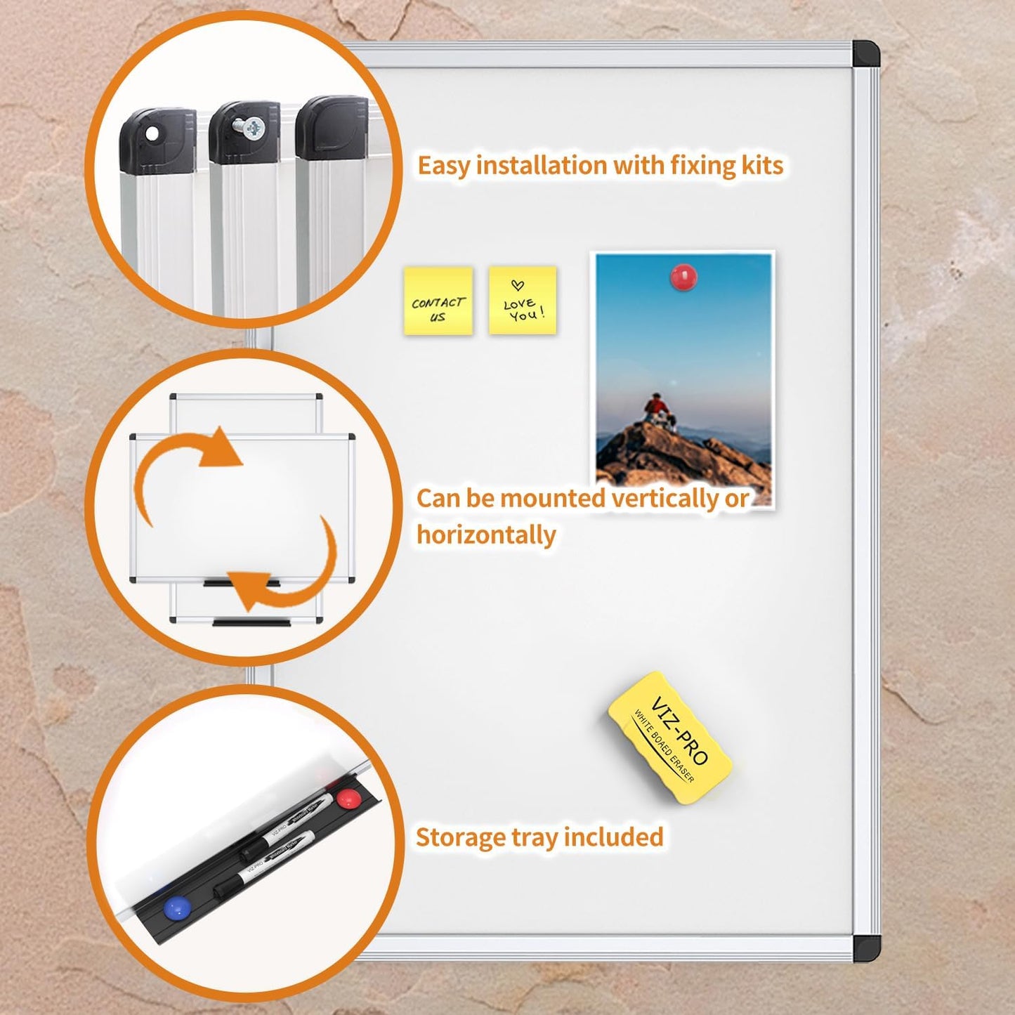 VIZ-PRO Magnetic Dry Erase Board, 24 X 18 Inches, Silver Aluminium Frame