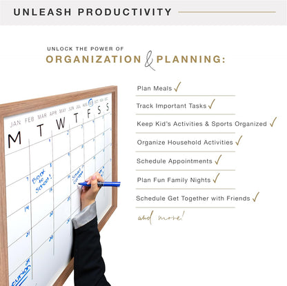 MCS Dry Erase Weekly Planner 11x24 Walnut Framed Calander Whiteboard for Wall, Plan Your Week with Family Weekly Planner for Dinners, Sports, Events & More