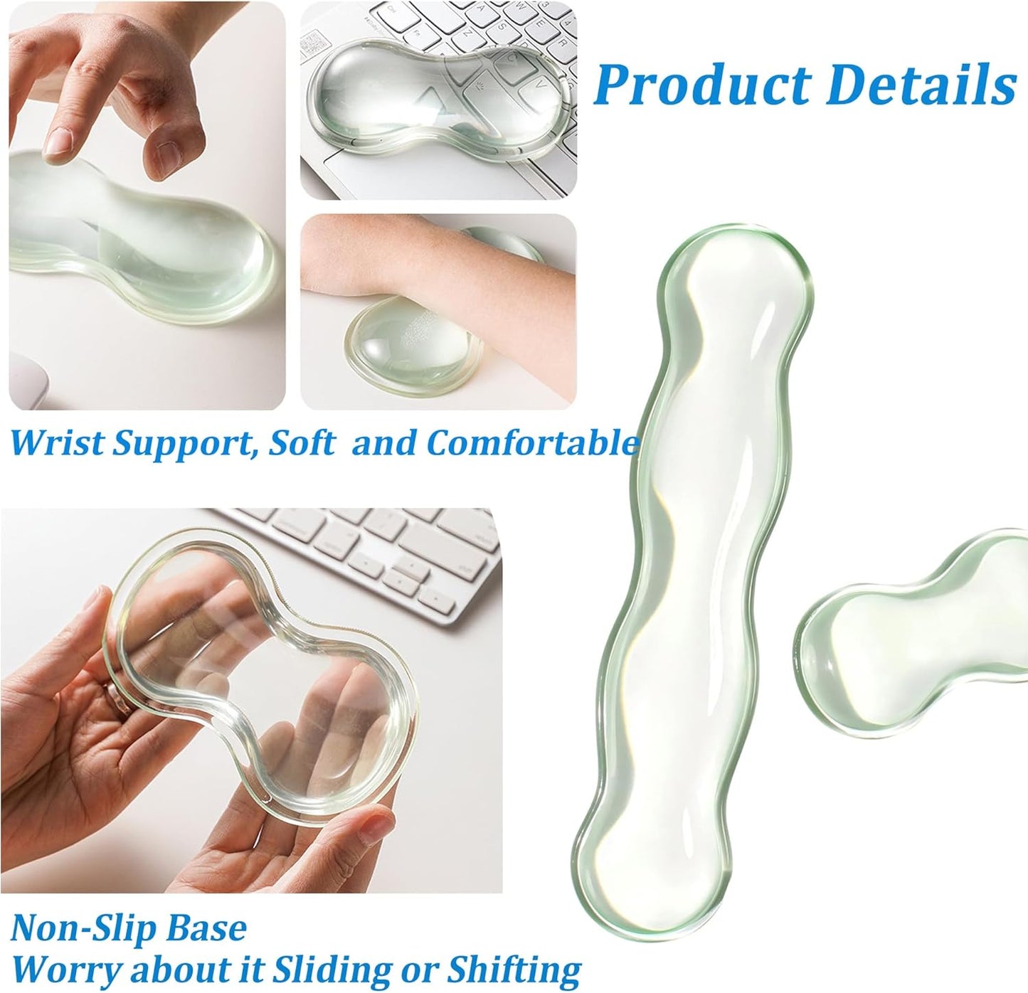 Clear Gel Mouse Wrist Rest, Wrist Support Wrist Pad for Typing Pain Relief, Ergonomic Cool Wrist Rest for Mouse, Hand Mouse Wrist Rest for Office, Gaming, Computer, Laptop - Transparent Green
