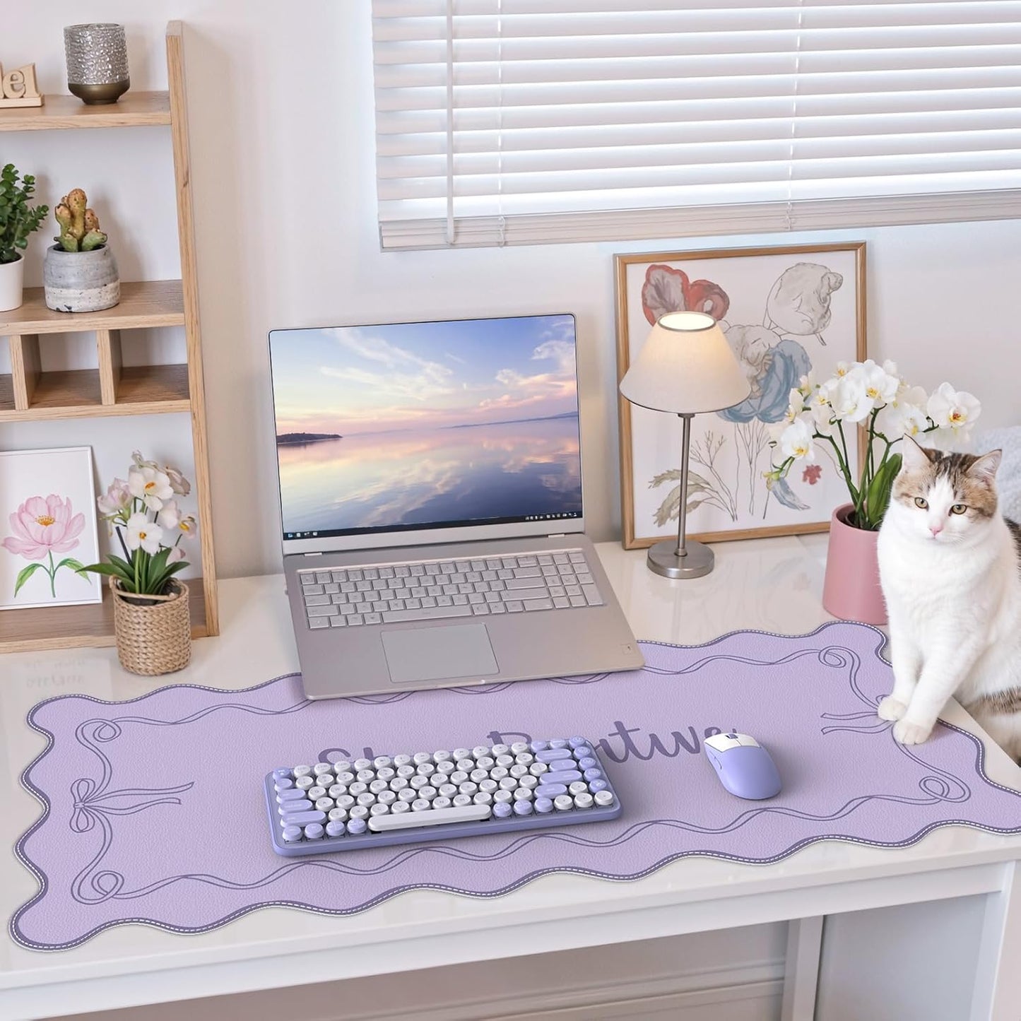 iCasso Pink Leather Desk Mat,Extra Large Scalloped Mouse Pad for Desktop,Waterproof PU Nail Table Mat,Cute Keyboard Mats for Women Girl,Non-Slip Desk Cover Mat for Office Home Dorm