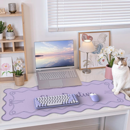 iCasso Pink Leather Desk Mat,Extra Large Scalloped Mouse Pad for Desktop,Waterproof PU Nail Table Mat,Cute Keyboard Mats for Women Girl,Non-Slip Desk Cover Mat for Office Home Dorm