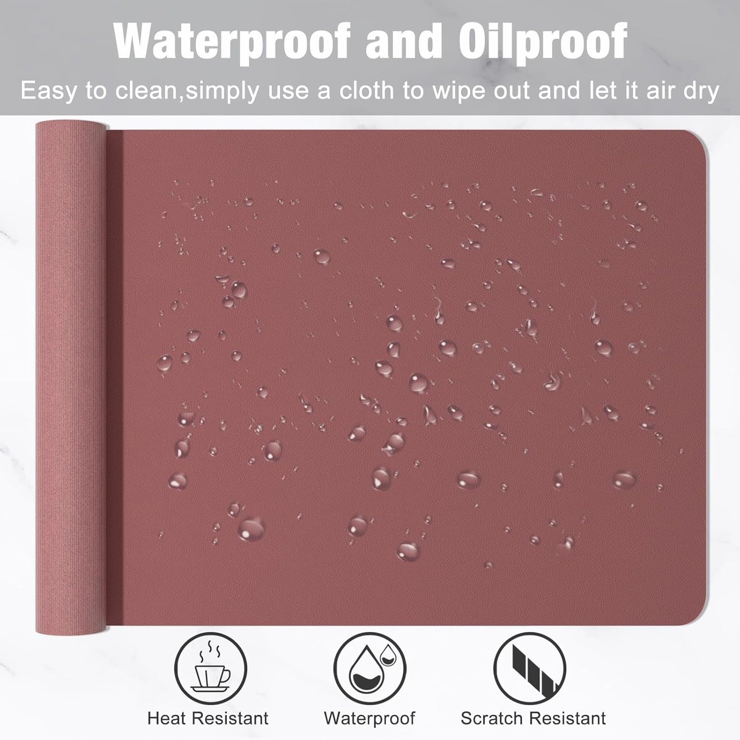 Hsurbtra Desk Pad, 23.6" x 13.8" PU Leather Desk Mat, M Extended Mouse Pad, Waterproof Desktop Blotter Protector, Non-Slip Ultra Thin Small Laptop Keyboard Writing Mat for Office Home, Pink