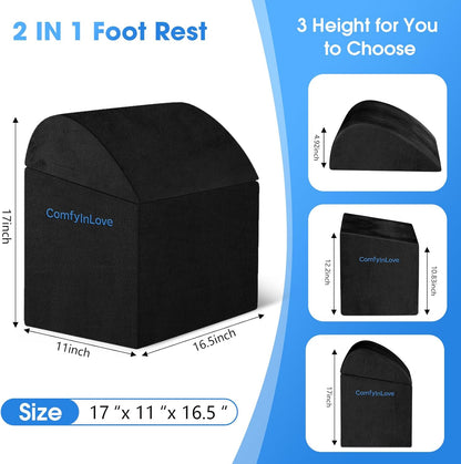 Foot Rest for Under Desk at Work - Non-Slip Foot Stool with 3 Adjustable Heights, Ergonomic Under Desk Footrest with Washable Cover for Leg Elevation, Desk, Home, Office, Car (Dark Grey)