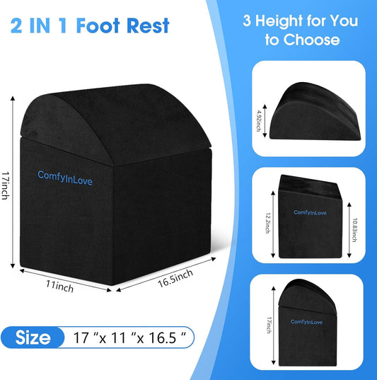 Foot Rest for Under Desk at Work - Non-Slip Foot Stool with 3 Adjustable Heights, Ergonomic Under Desk Footrest with Washable Cover for Leg Elevation, Desk, Home, Office, Car (Dark Grey)
