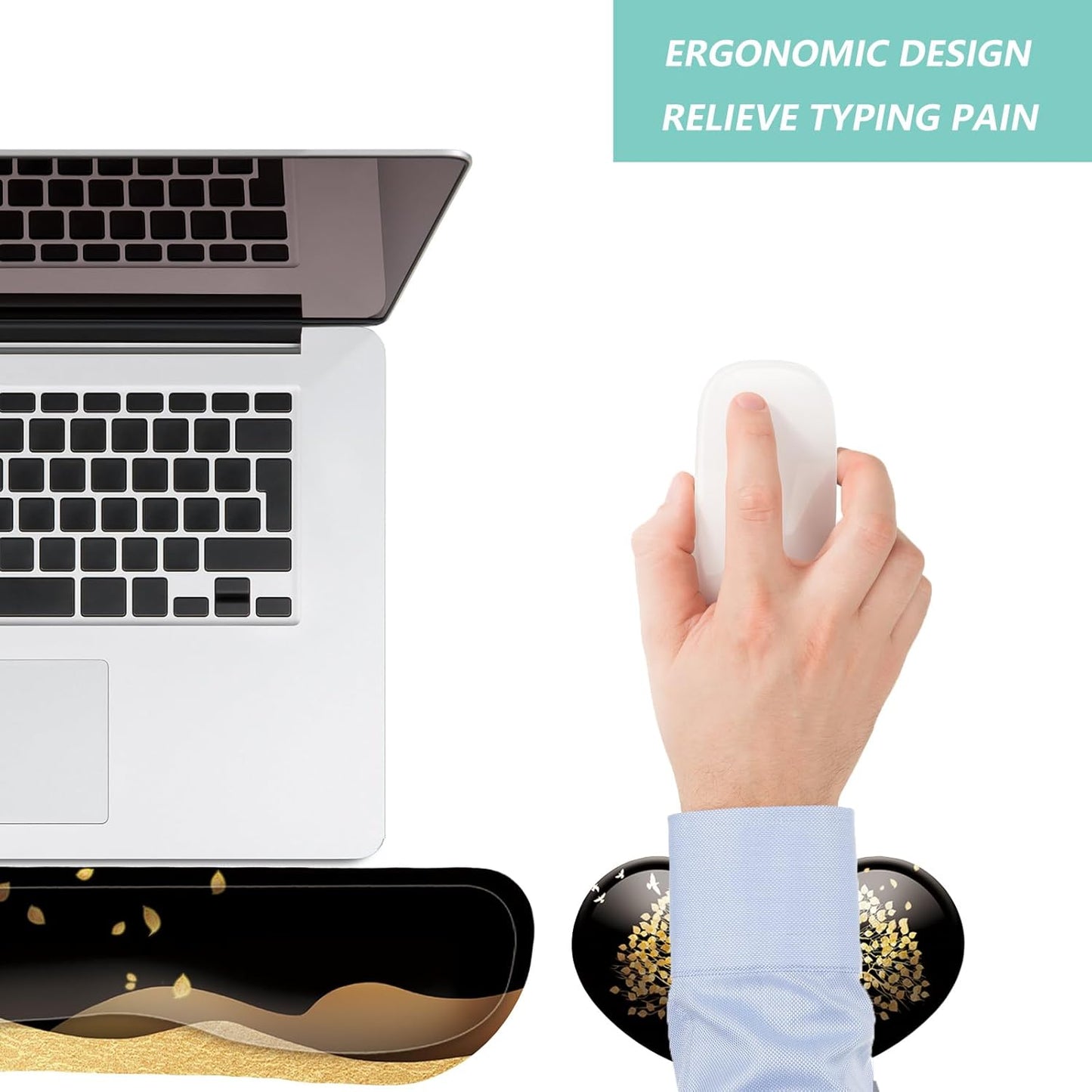 Keyboard Wrist Rest Mouse Wrist Support Set, Memory Foam Wrist Rest Pad for Computer Laptop Keyboard Mouse, Ergonomic Wrist Cushion Support for Typing Pain Relief, Gaming Home Office, Flowers Grass