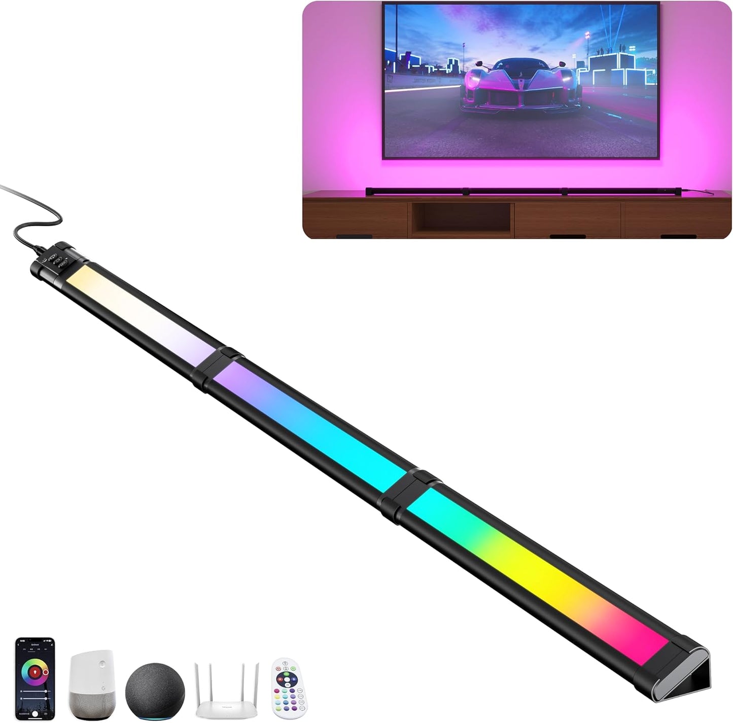 LED Smart TV Light Bar 36 Inch Light Bar RGBCW WiFi TV Light Bar with Multiple Placement Options for 55-70 inch TVs, Uplighting or backlights for Home, Bedroom, Shelf. Voice and App Control. (72 Inch)