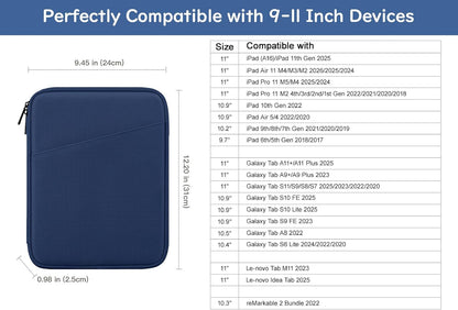 Dadanism 9-11" Tablet Sleeve Bag Carrying Case for iPad (A16) 11th Gen 11", iPad 10th Gen 10.9" Air 5/4, iPad Air M4/Pro 11", iPad 9/8/7th, Galaxy Tab A11+ Plus 11", Remarkable 2 10.3", Black