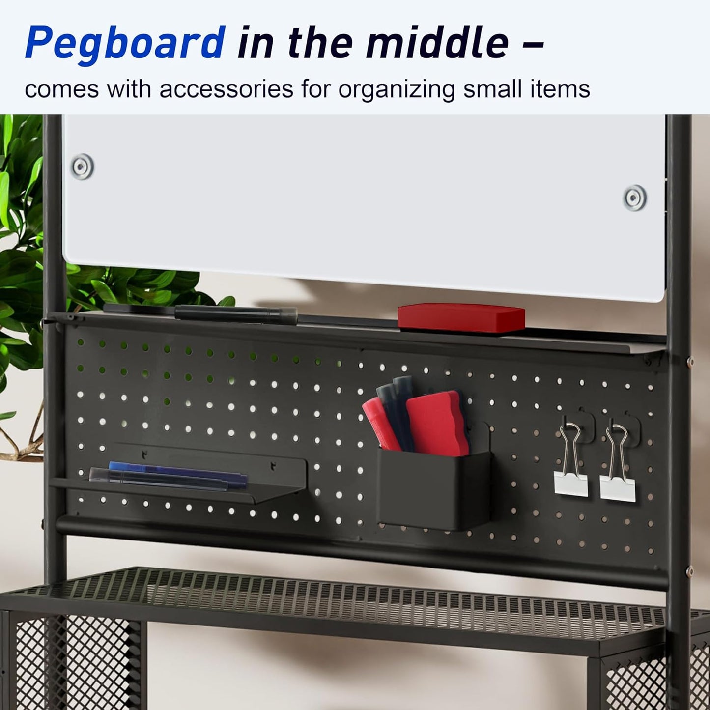 40 x 28 inch Mobile Magnetic Glass Whiteboard, Double-Sided Board with Felt Back and Storage for Office & Classroom, White