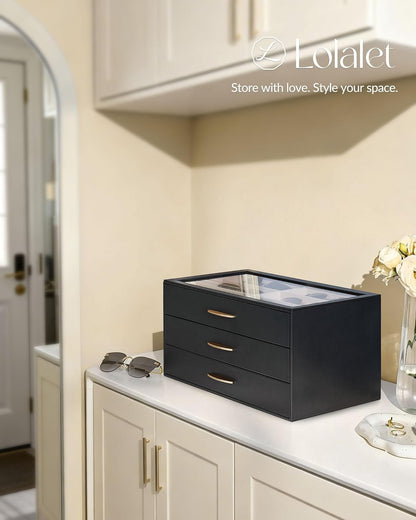 Lolalet Sunglasses Organizer for women, Multi Eyewear Storage Box with Drawer, Glasses Case Display Holder with Clear Top