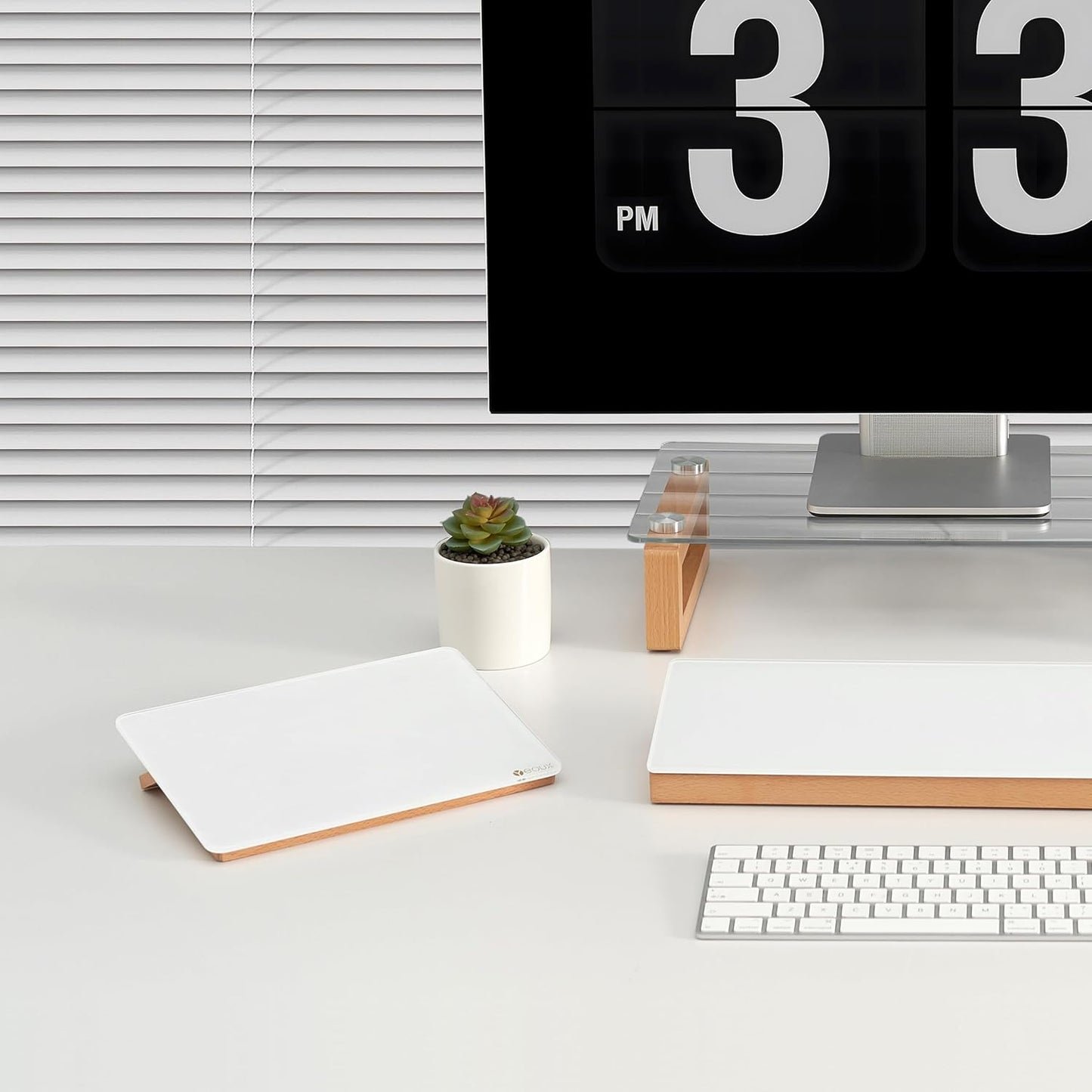 YEOUX Glass Desk Whiteboard with Reversible Wood Stand, Desktop Small White Board, Reusable Mini Dry Erase Board 6.7"x9.5" for Office, Home, School, Marker&Eraser Included