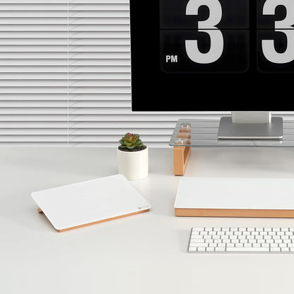 YEOUX Glass Desk Whiteboard with Reversible Wood Stand, Desktop Small White Board, Reusable Mini Dry Erase Board 6.7"x9.5" for Office, Home, School, Marker&Eraser Included