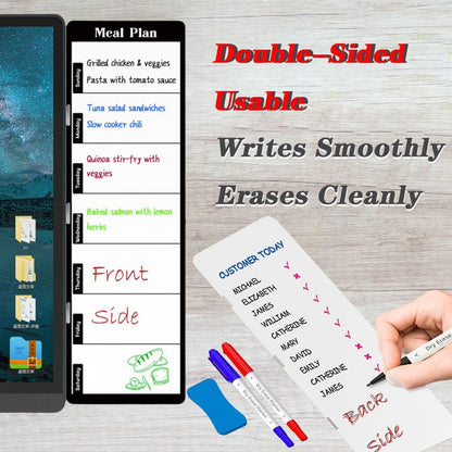 Double-Sided Magnetic Monitor Memo Board, Practical Dry Erase Weekly Planner & Meal Planner for Computer Screen Side, Whiteboard to-Do List with Markers & Eraser for Office Desk
