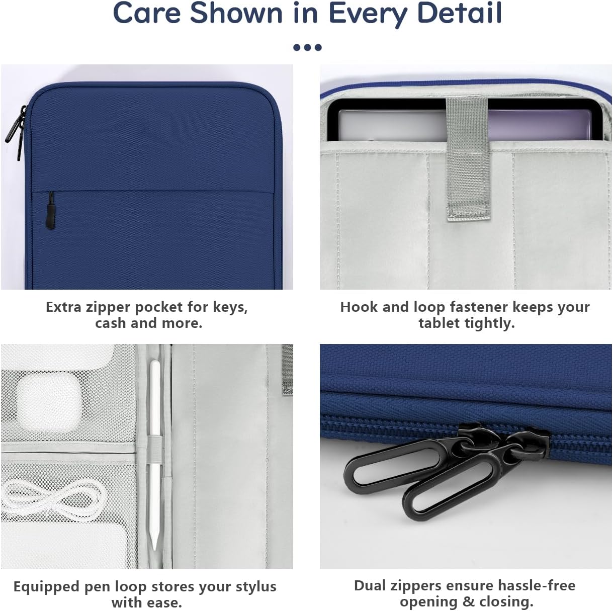 Dadanism 9-11 Inch Tablet Sleeve Padded Carrying Case for iPad (A16) 11th Gen 11", iPad 10th Gen 10.9", iPad Air M4/Pro M5 11", iPad Air 5/4, iPad 9/8/7th Gen, Galaxy Tab A11+ Plus 11", Blue