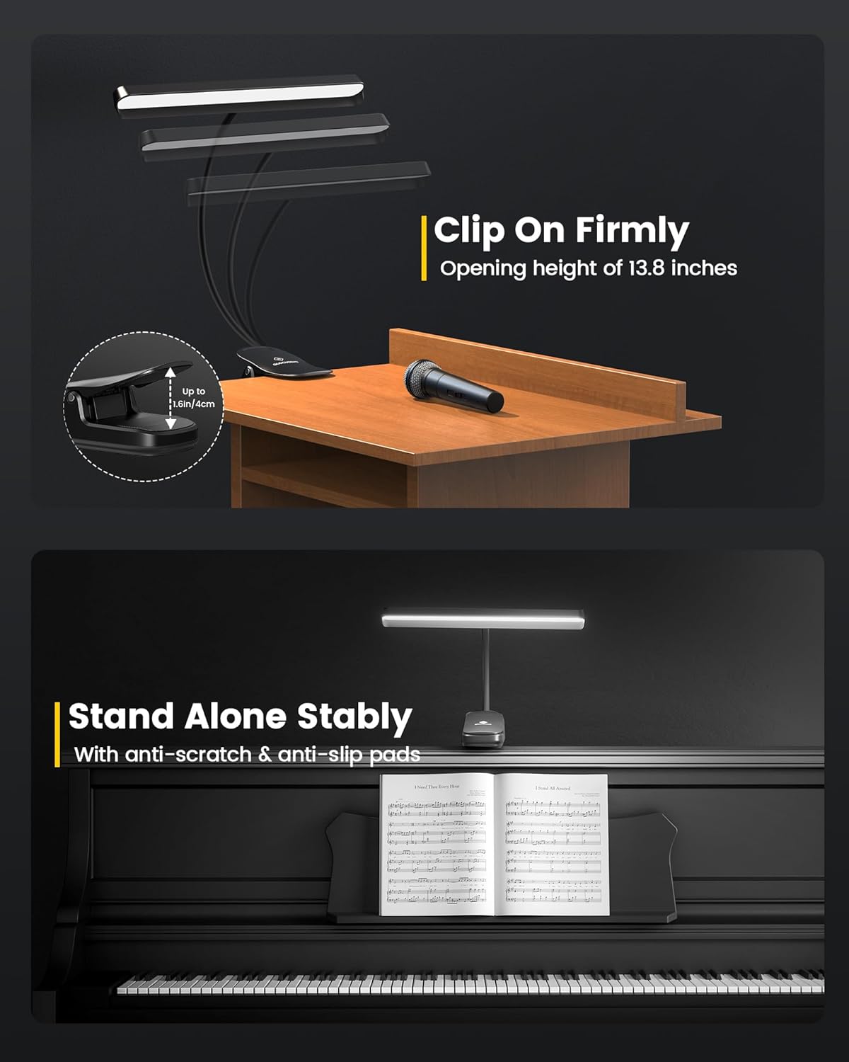 Glocusent Super Bright Eye-Caring Music Stand Light, Clip on Piano Lamp with 3 Colors & 5 Brightness Levels, 57 LEDs, USB-C Rechargeable, Lasts up to 140 Hrs, Perfect for Piano & Sheet Music