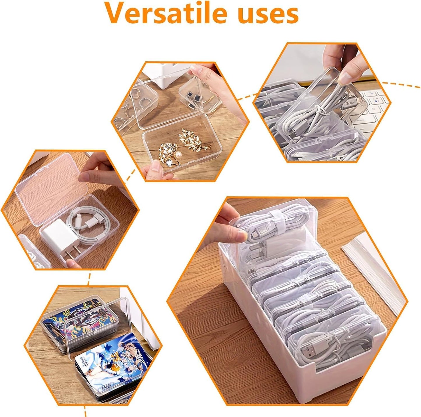 8 Individual Cable Organizer Boxes With Base, Cord Storage Organizer With Labels And Cable Straps For Charging Cables, Adapters, Earphones (8 pcs Individual Cable, 1 Pack)