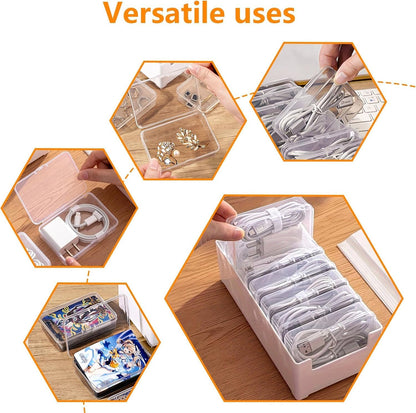 8 Individual Cable Organizer Boxes With Base, Cord Storage Organizer With Labels And Cable Straps For Charging Cables, Adapters, Earphones (8 pcs Individual Cable, 1 Pack)